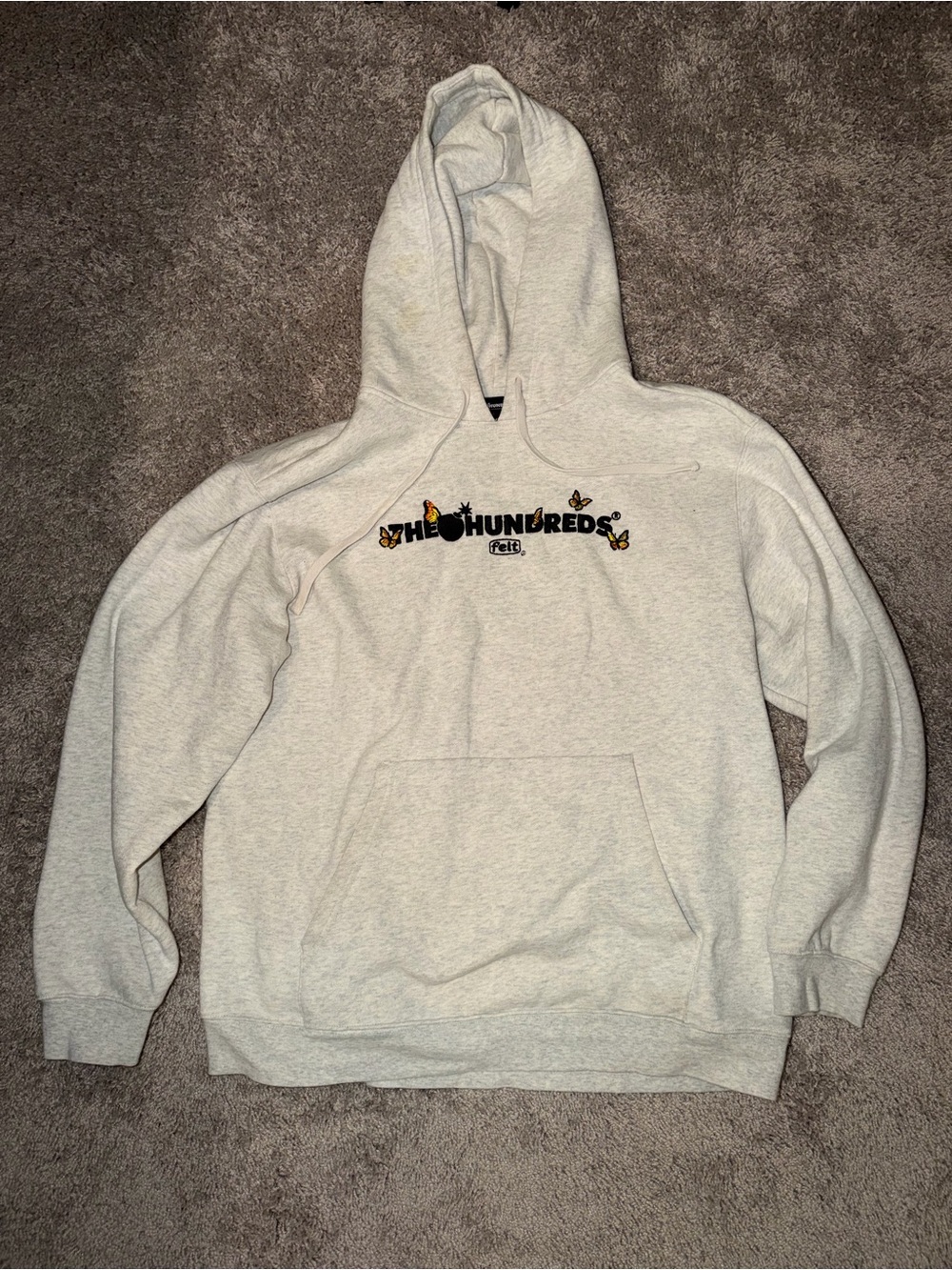 The Hundreds Cream Pullover Hoodie with Black & Yellow Logo